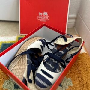 Coach Women’s Navy and White Espadrille Sandals